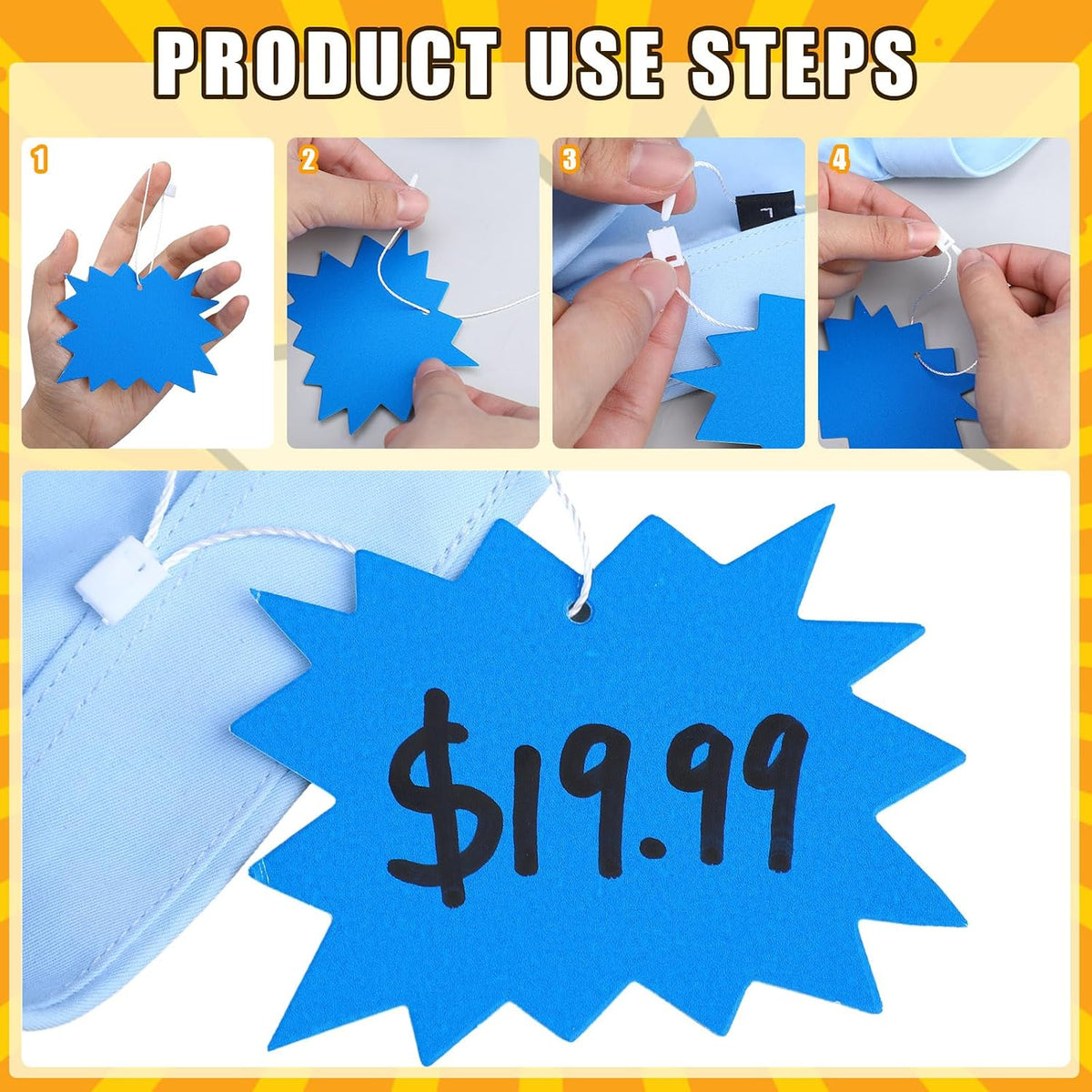 1000 Set Starburst Sign with String Fluorescent Price Tag 2.8x3.5in
