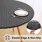 Round Fitted Vinyl Flannel Backed Tablecloth with Elastic Edge