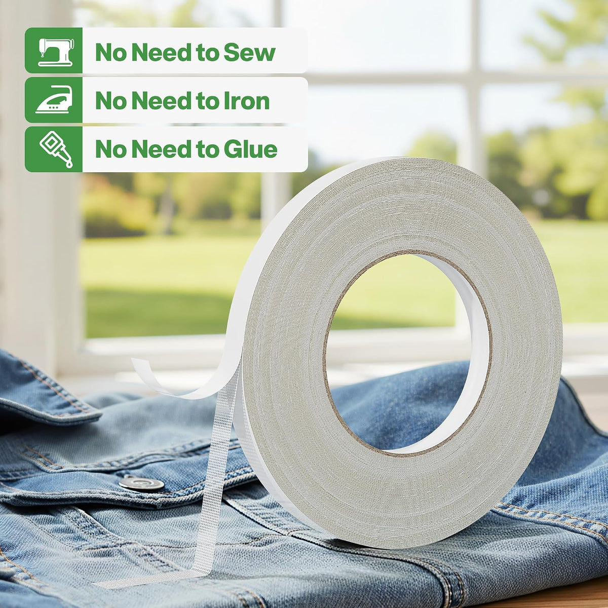 Hem Tape for Pants, 1/2inch*105FT, Double Sided Fabric Tape