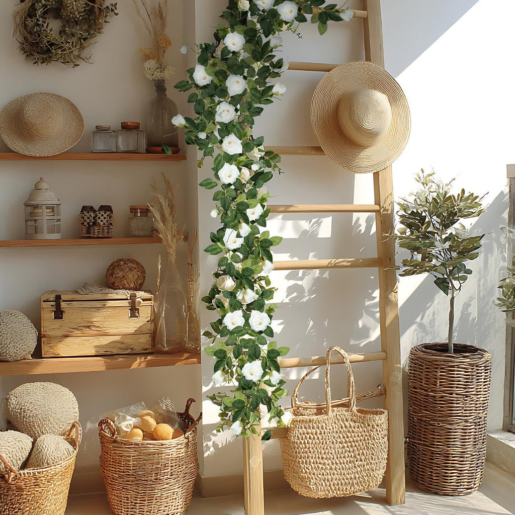 5Pcs 34FT Flower Garland White Artificial Rose Vine Wedding Decor