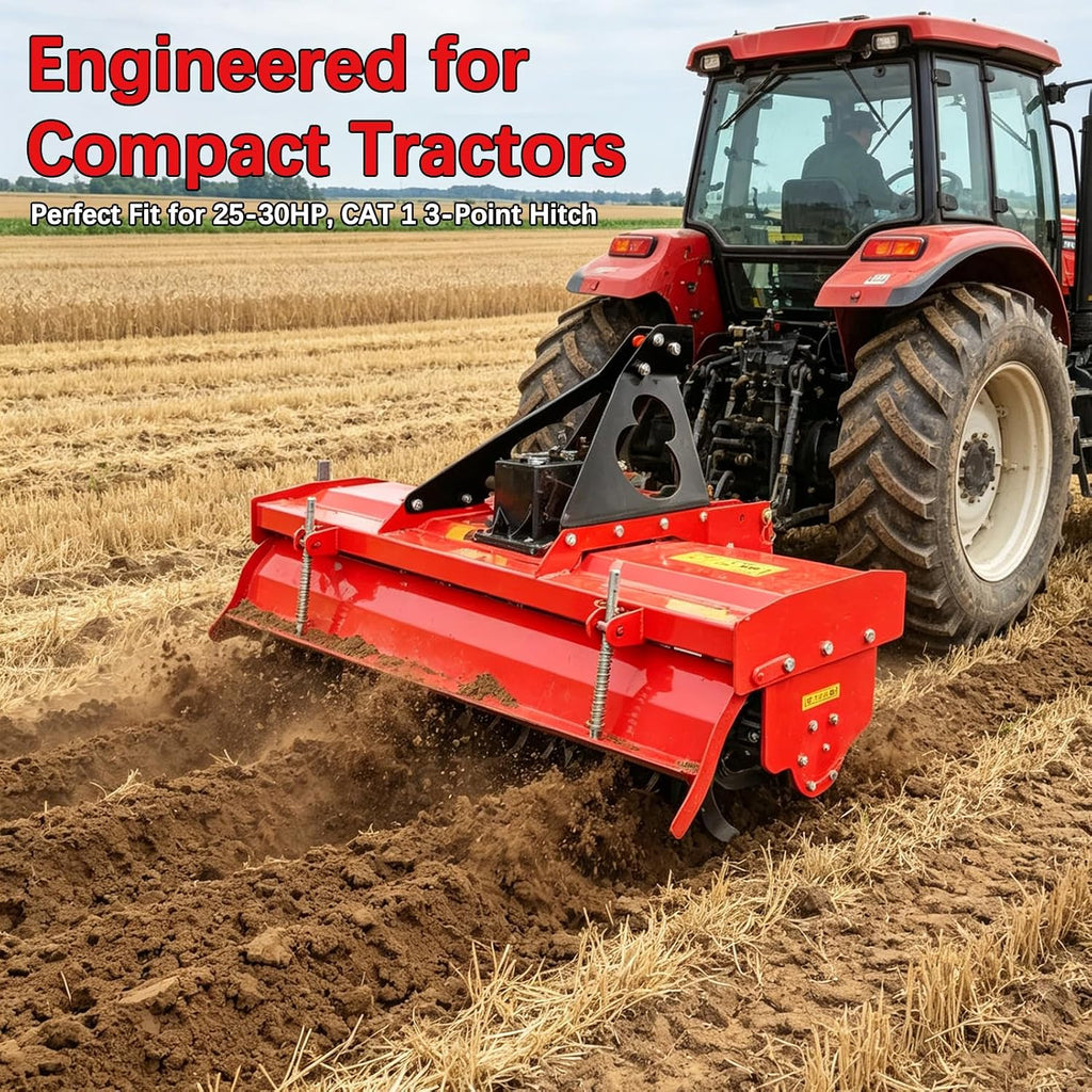 59'' 3 Point Hitch Rotary Tiller for 25-30HP Tractor, Cat 1 Cultivator with 540 RPM PTO Drive, Word 5'' Deep, 32