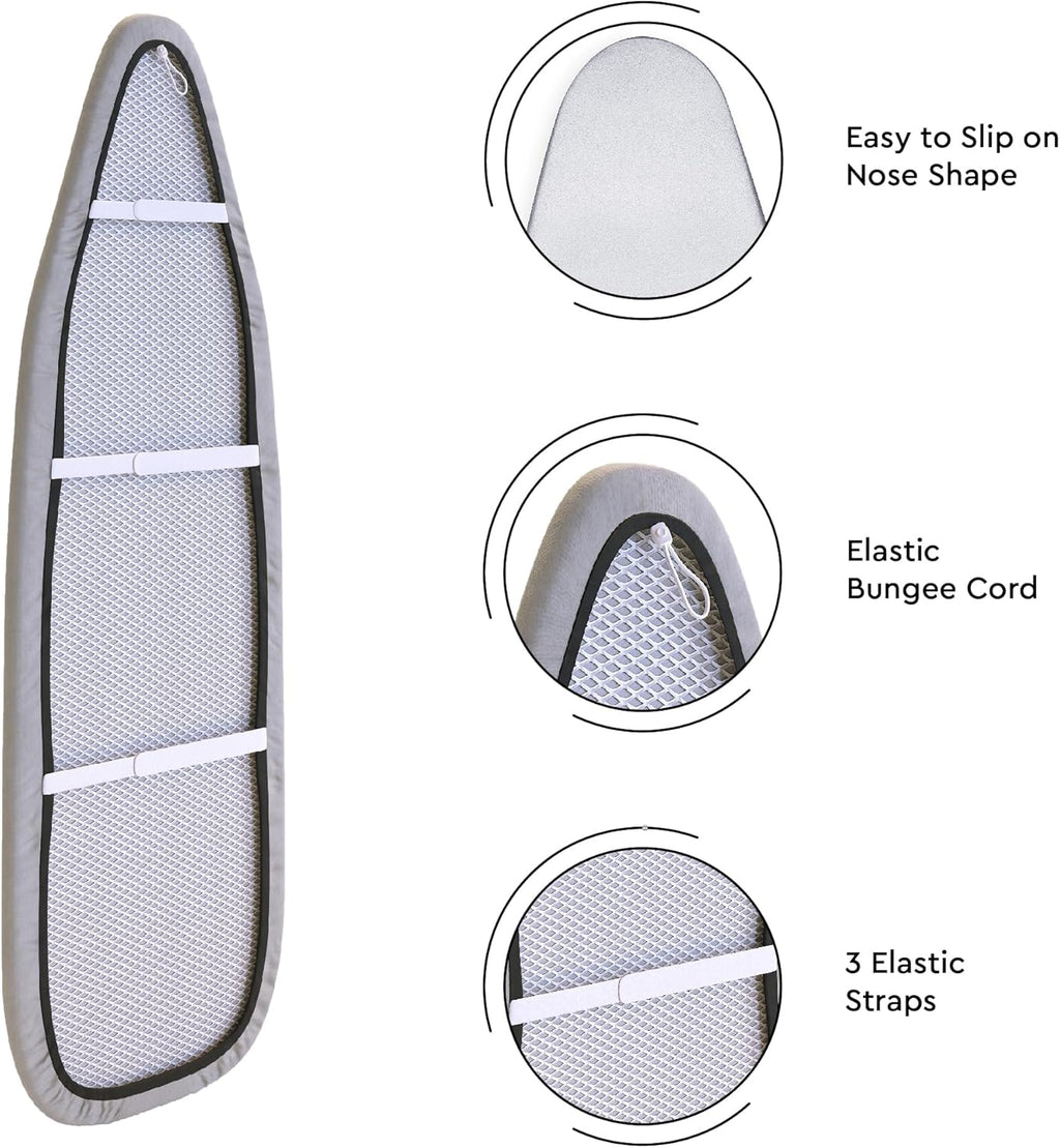 Ironing Board Cover and Pad, 6mm Felt 54"x15" Silver Luxury | Heat Reflective Metallized Silver | Heavy Duty Elastic
