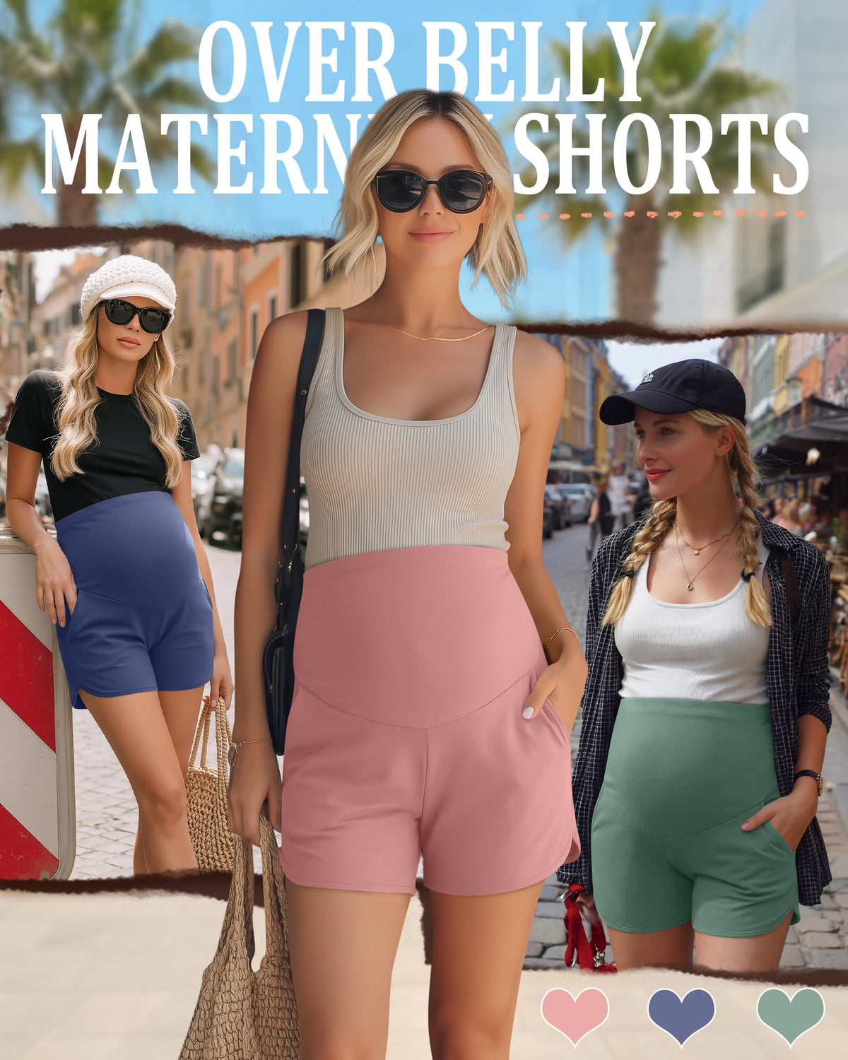 3 Pack Women's Maternity Shorts, 3-Color, Large