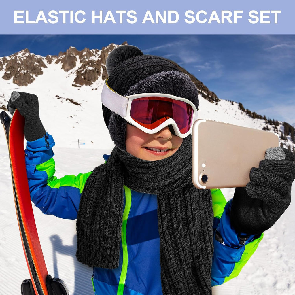 12 Pieces Kids Winter Hat Glove Scarf Sets Thick Fleece Knitted Beanie Touchscreen Warmer Gaiter for Boys and Girls