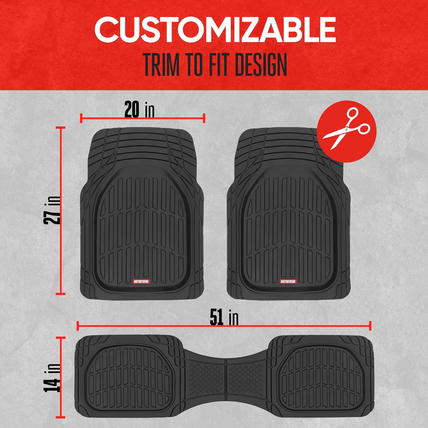 FlexTough Floor Mats for Cars, Black Deep Dish All-Weather Car Mats, Waterproof Trim-to Fit Automotive Floor Mats for