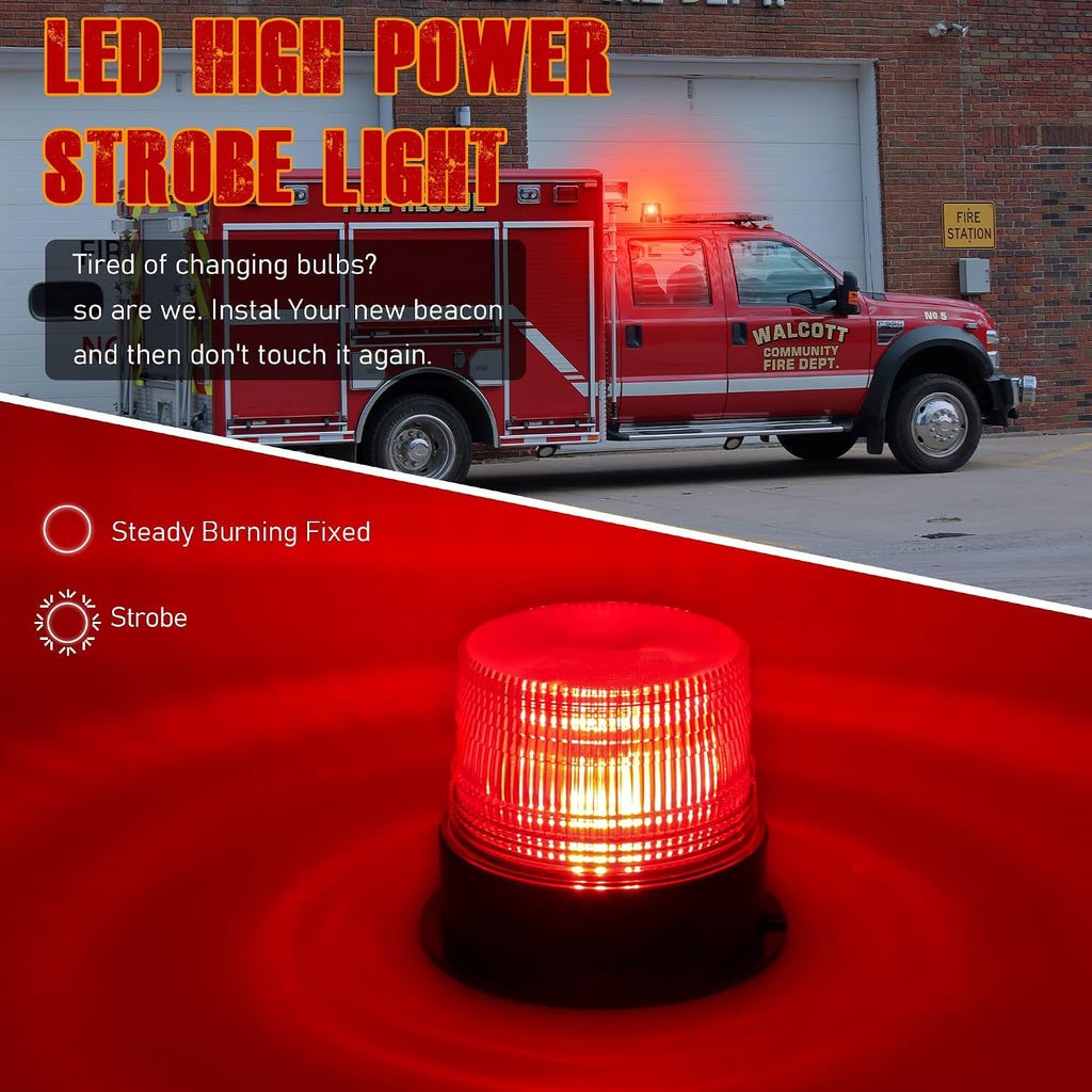Magnetic Wireless Strobe Light Red Warning Beacon Light for Trucks | Rechargeable Waterproof Emergency Safety Rooftop