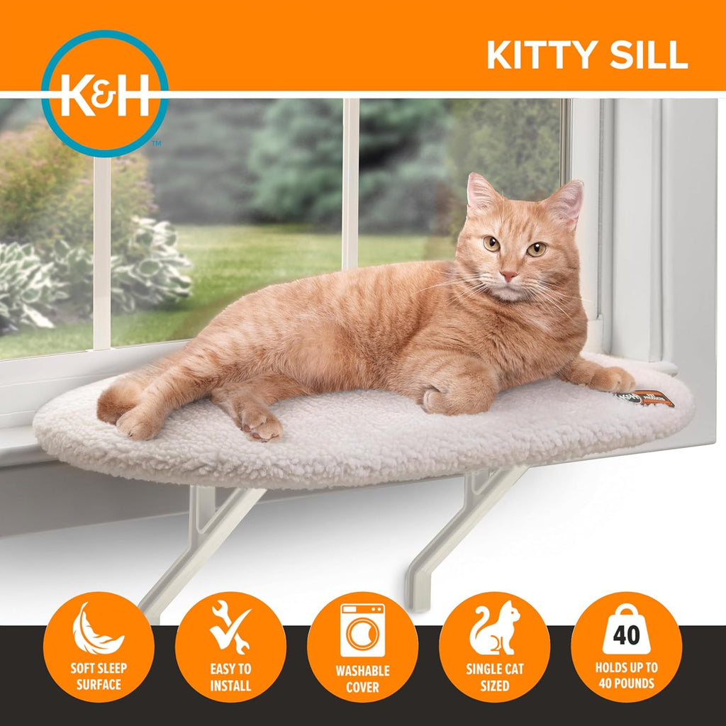 K&H Cat Window Perch Kitty Sill - Cat Window Hammock Bed with Strong Support Holds 40 lbs, Cushioned Windowsill Bed