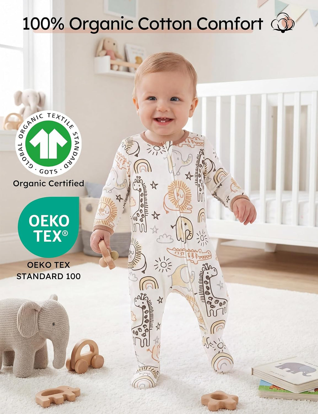 Baby Pajamas 100% Organic Cotton Newborn Sleepers Boy Girl Clothes