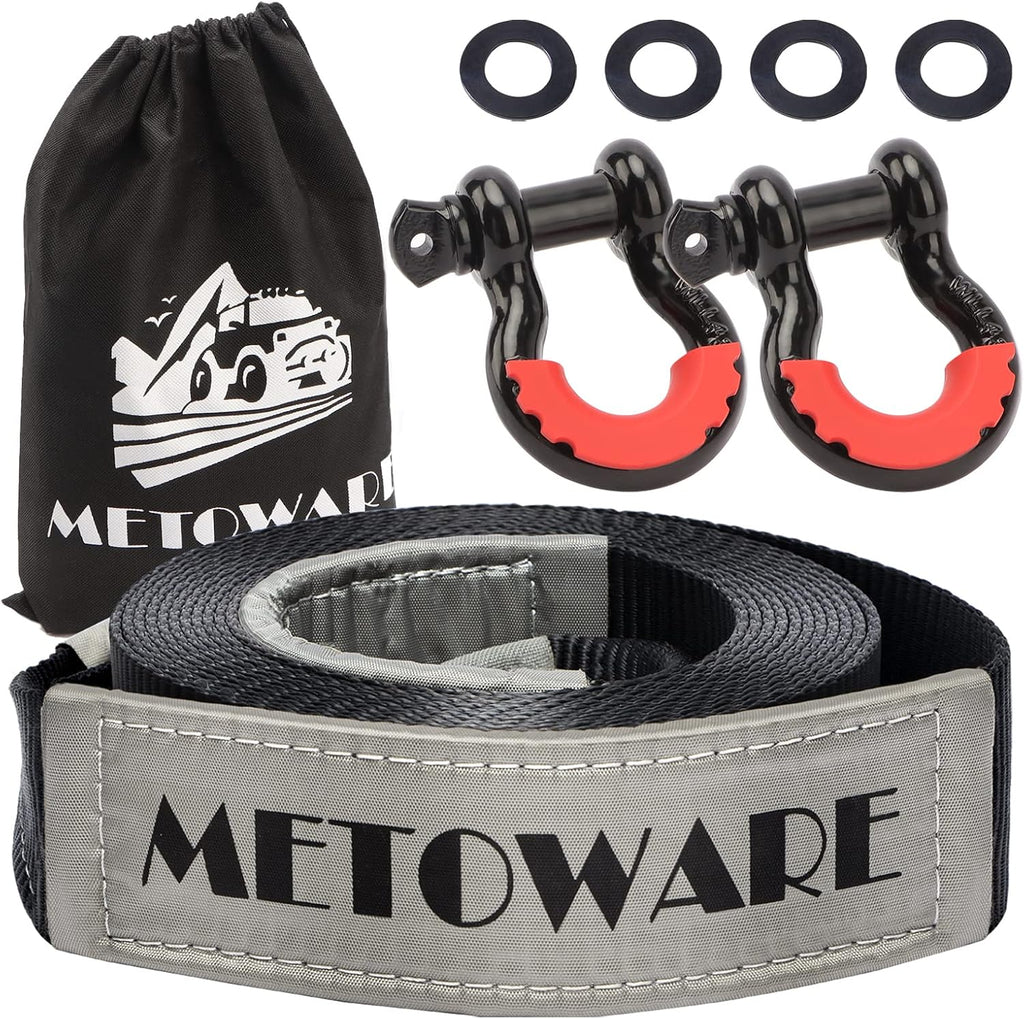 Recovery Tow Strap Kit 3" x 20ft 35000 lbs Break Strength (Gray)