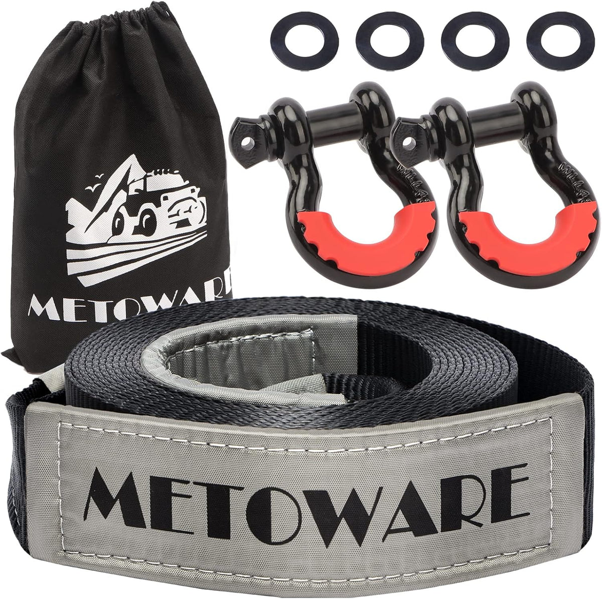 Recovery Tow Strap Kit 3" x 20ft 35000 lbs Break Strength (Gray)