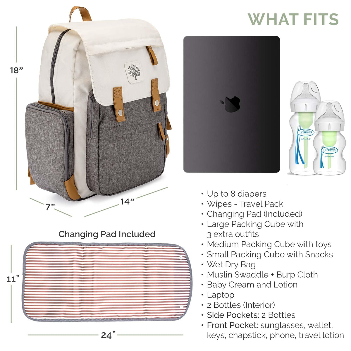 Diaper Bag Backpack with Changing Pad - Cream