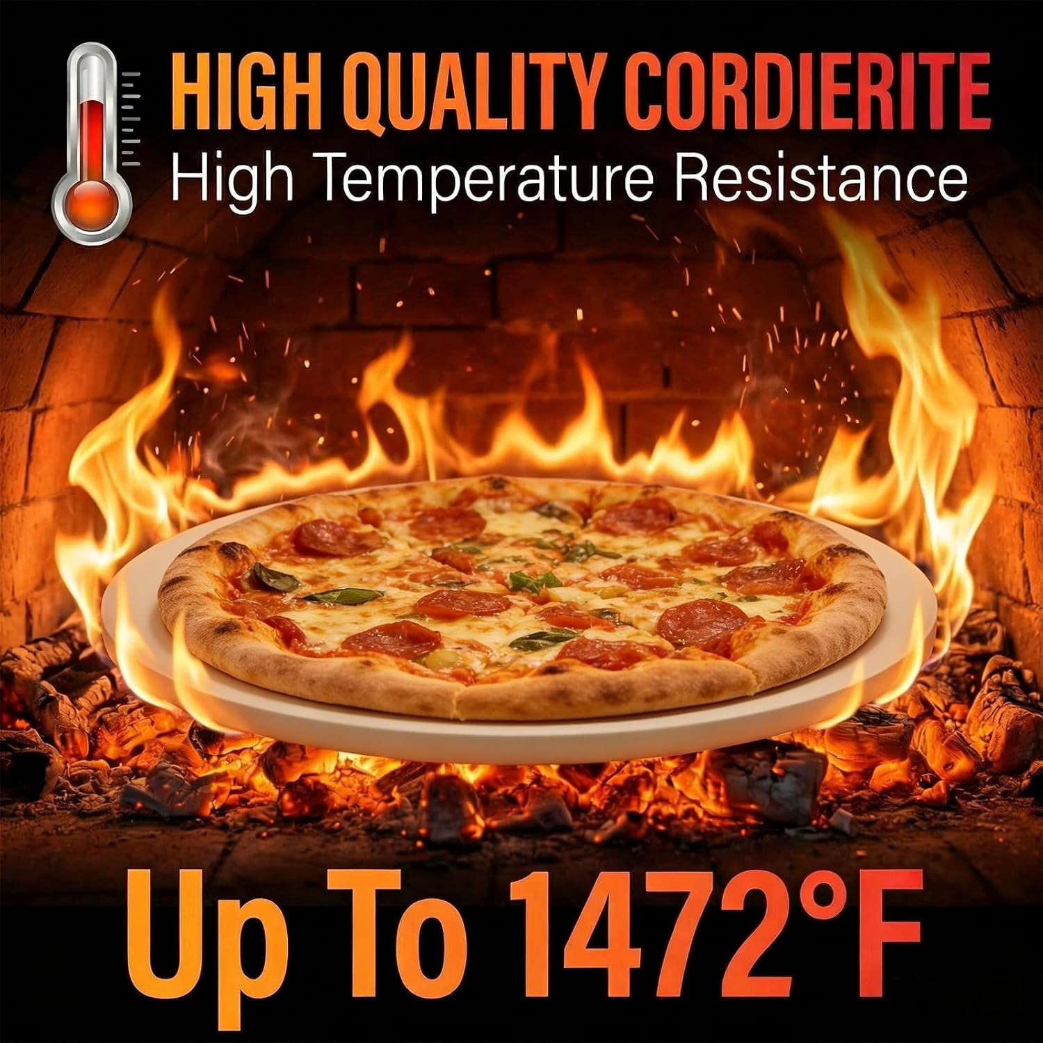 16 Inch Round Cordierite Pizza Stone, 1472°F Heat Resistant, Thermal Shock Resistant Baking Stone for Oven & Grill