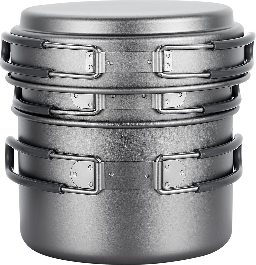 Titanium Stackable Camping Cooking Pot Mess Kit Set