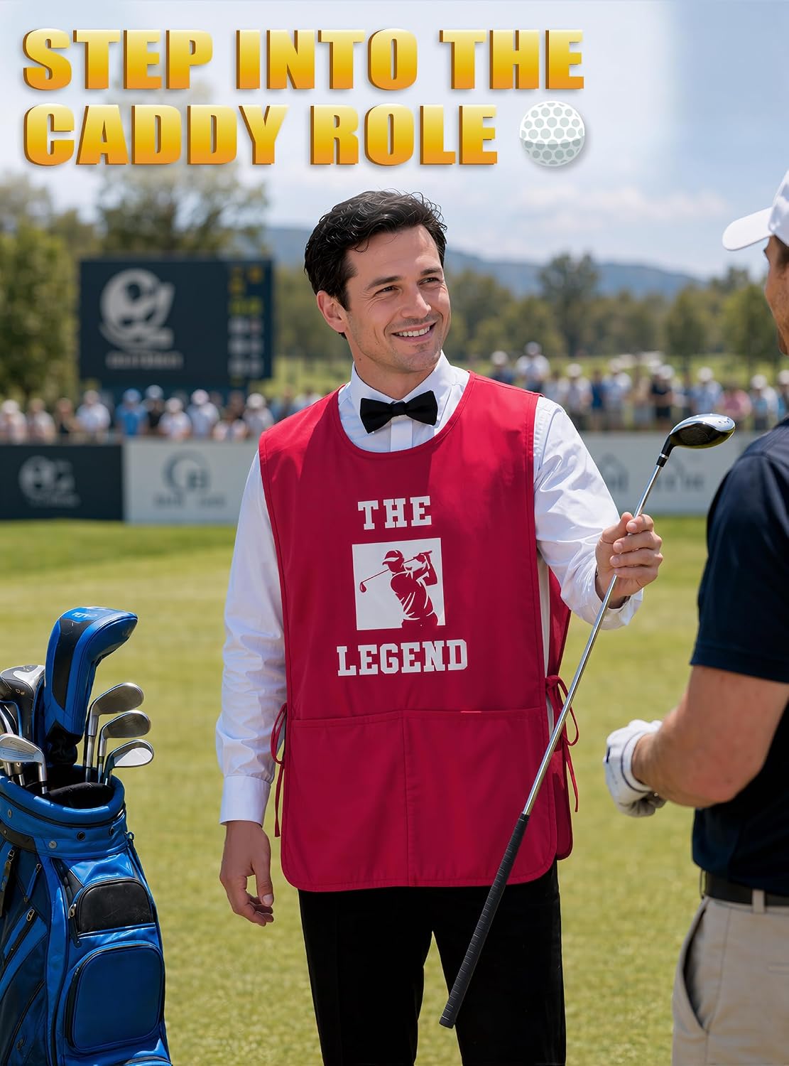 Golf Caddy Costume Women Men, Caddie Costume with Black Bow Tie | Golfer Caddy Bib Outfit Caddie Uniform for Easy