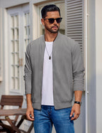 Mens Light Cotton Bomber Jacket Casual Flight, True Gray, Medium