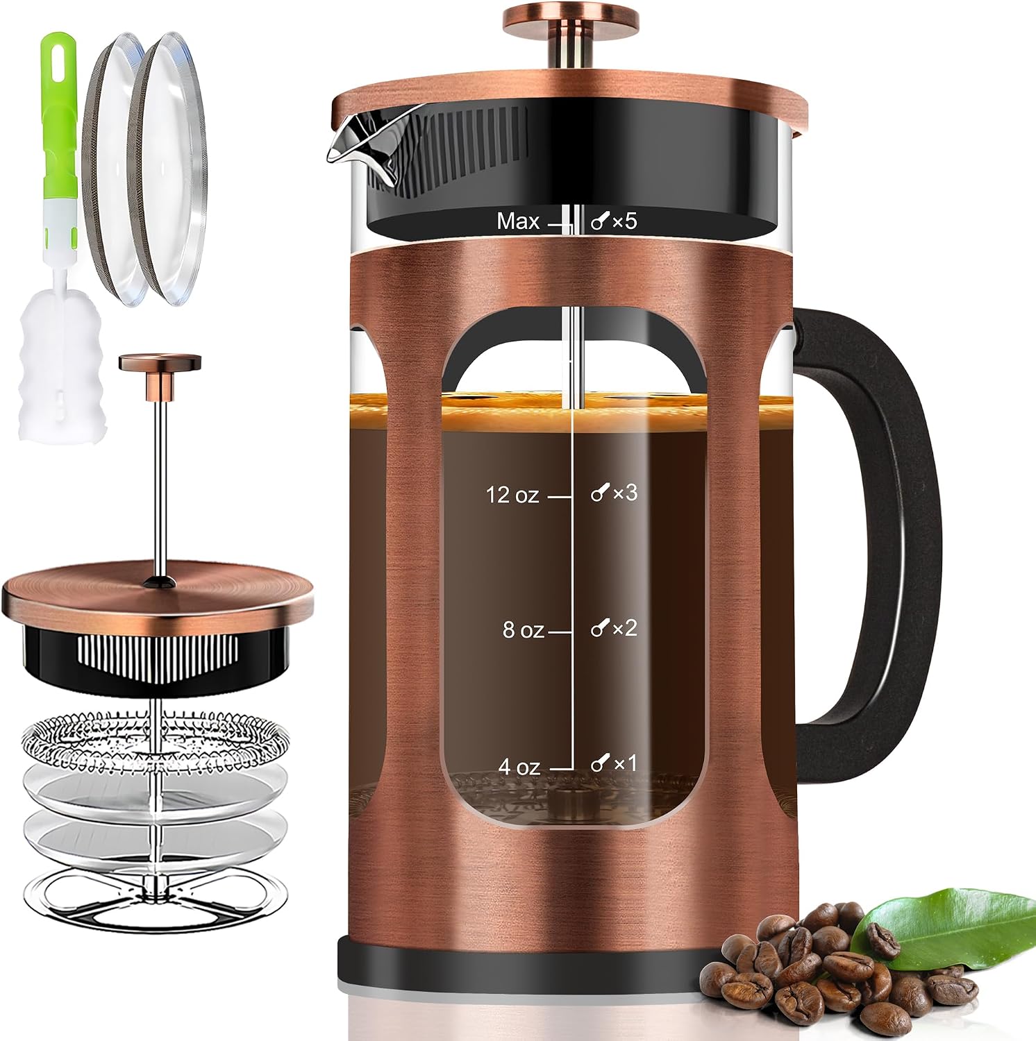 French Press Coffee Maker (21oz 600ML 3-4Cup) Coffee Press, with 4 Filters System, Heat Resistant Thickness