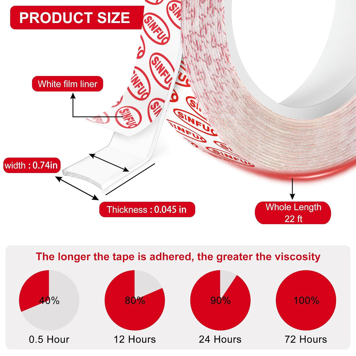 Double Sided Tape Heavy Duty(0.74" x 22Ft), Removable Nano Double Sided Adhesive Tape, Removable Damage Clear