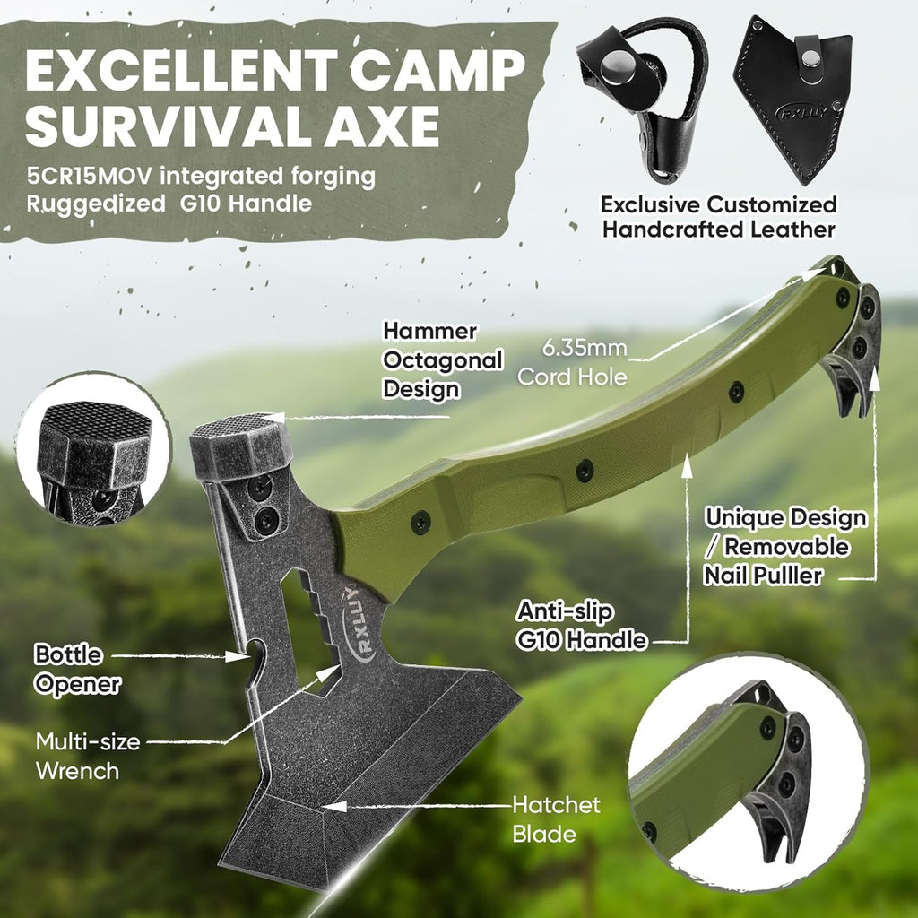 Tactical Axe with G10 Handle Camping Survival Hatchet, Multifunctional Hiking Outdoor Heavy Duty Full Tang Tomahawk