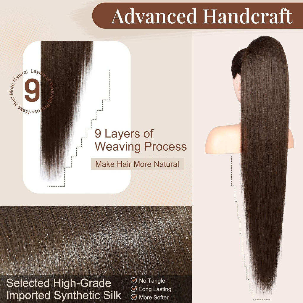 Ponytail extension, 36 Inch Long Straight Drawstring Ponytail Synthetic Hairpieces Fake Pony Tails Natural Soft Clip