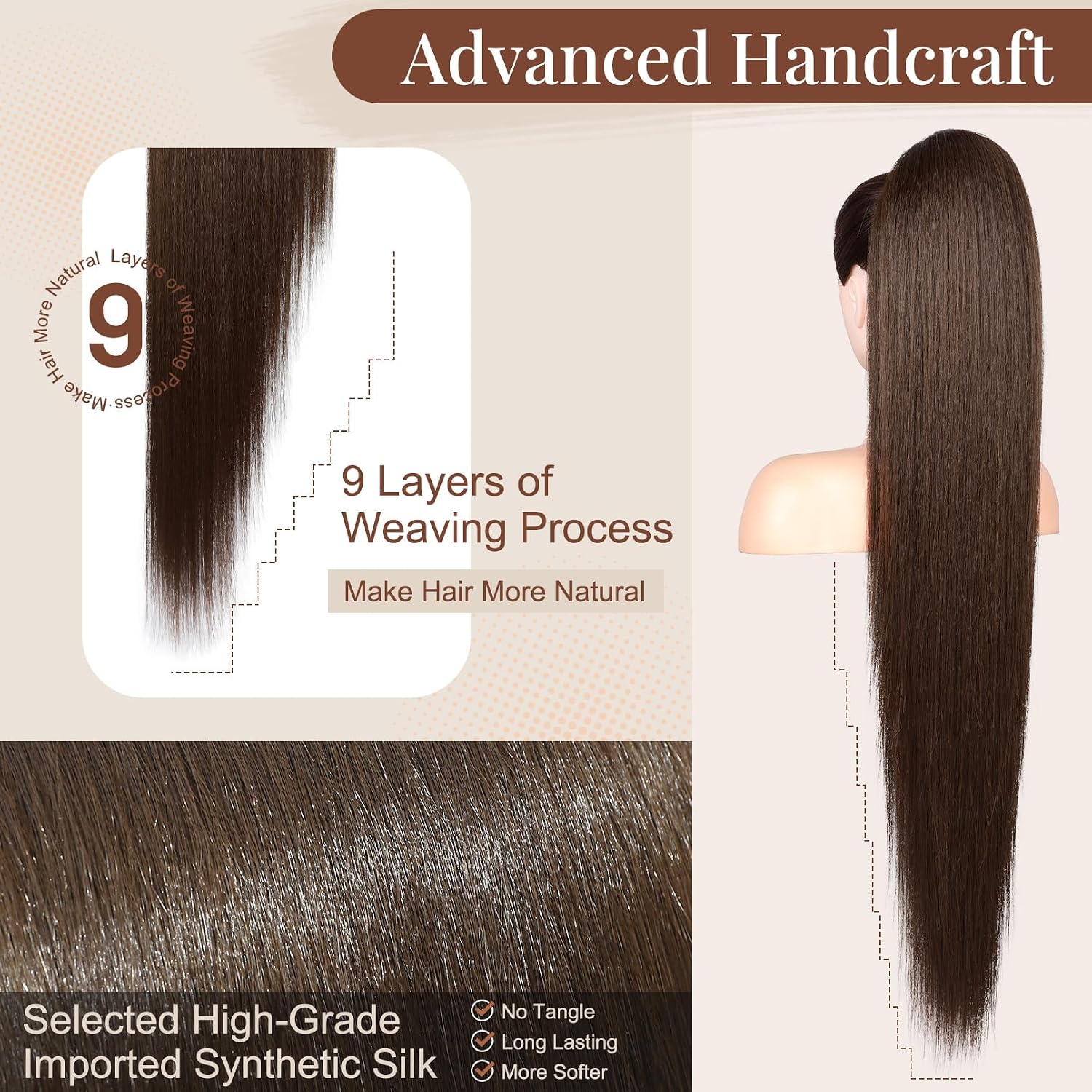 Ponytail extension, 36 Inch Long Straight Drawstring Ponytail Synthetic Hairpieces Fake Pony Tails Natural Soft Clip