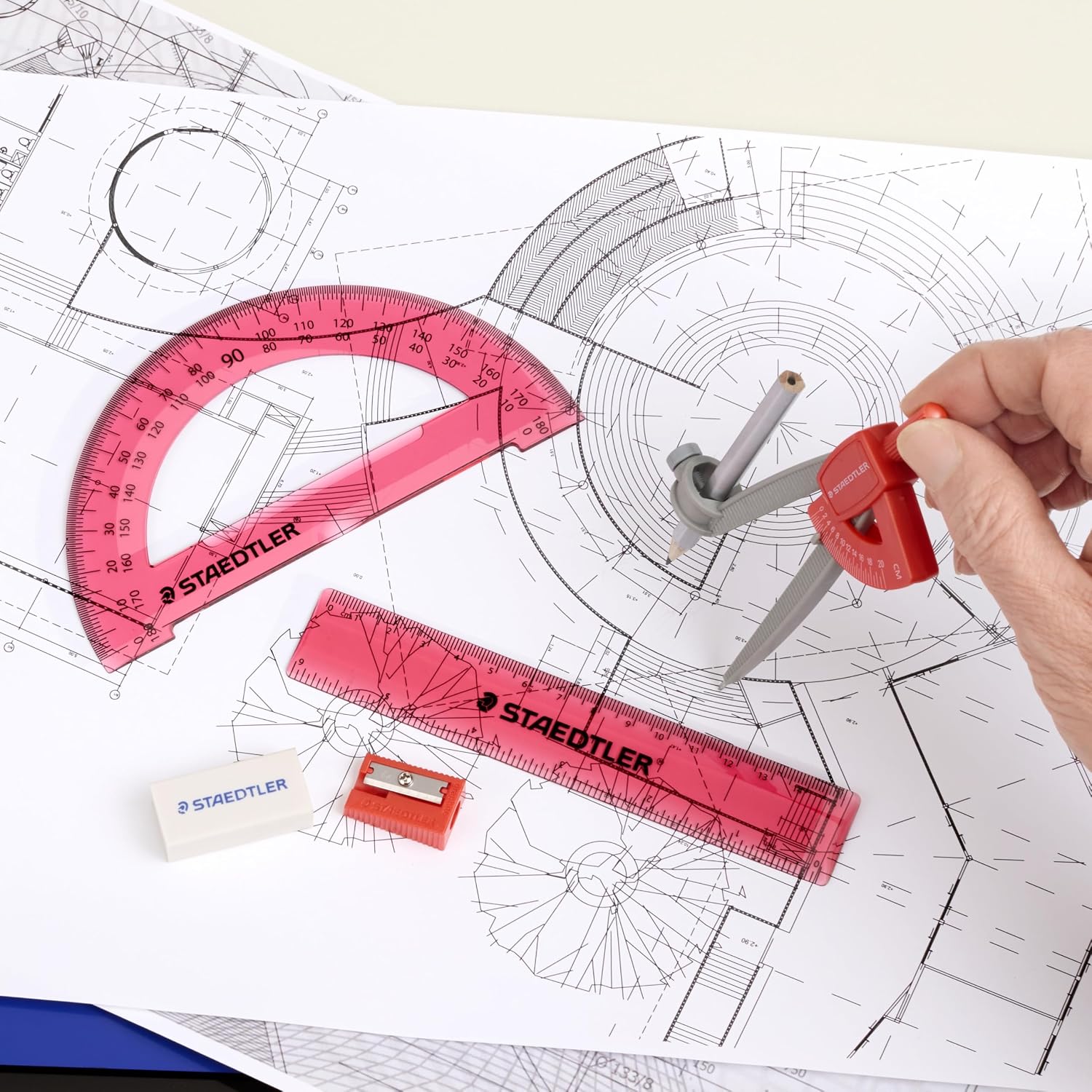 Student Math Set - Essential School Supplies with 6-Piece - Compass, 6in Ruler, 180° Protractor, Pencil, Eraser &