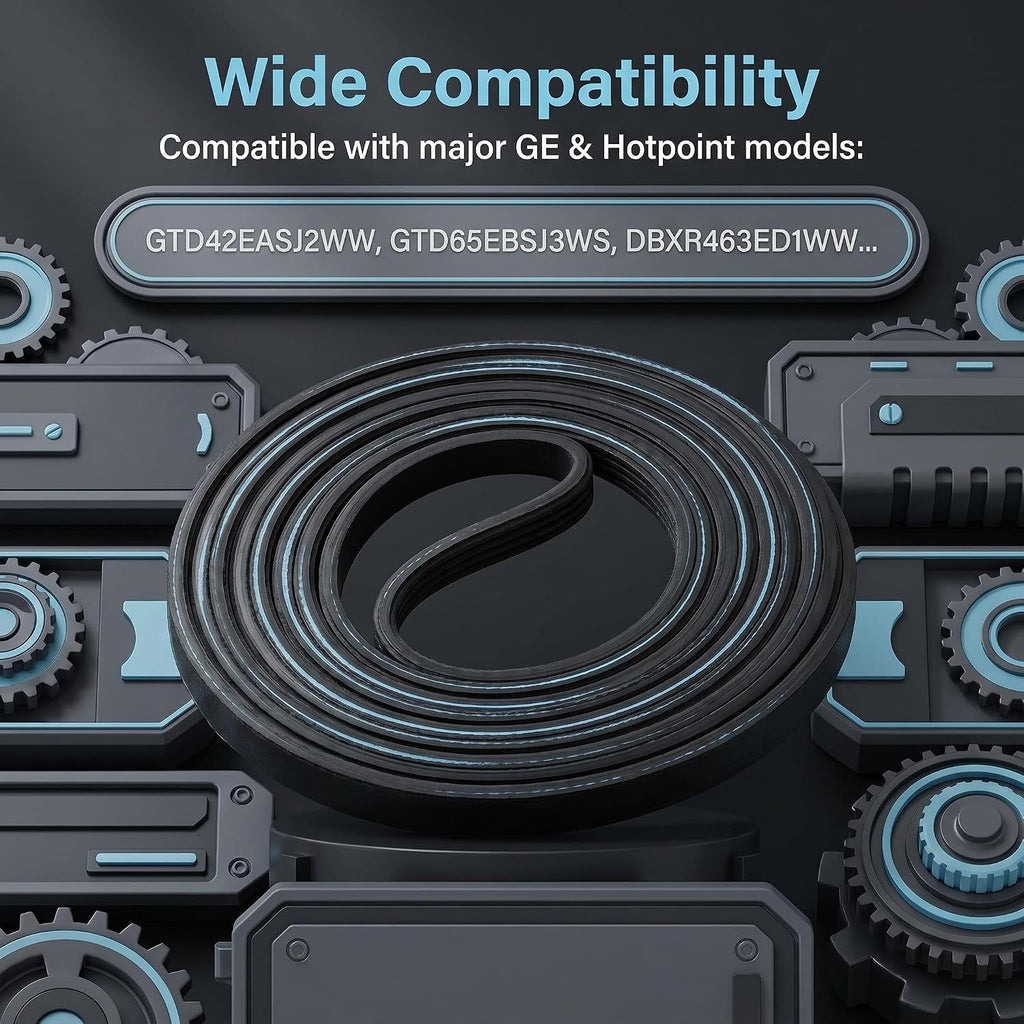 Dryer Drum Drive Belt 89.5" x 1/4" Compatible with GE Dryer GTD42EASJ2WW GTD45EASJ2WS GTD45EASJ3WS GTD65EBSJ3WS GTD65EBSJ2WS GTD65EBSJ4WS - Heavy Duty Anti-Slip Rubber Belt Replacement Part