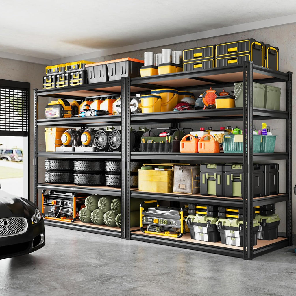 5 Tier Garage Shelving Heavy Duty,2200LBS Adjustable Storage Shelves Metal Utility Rack,Garage Storage Shelves,Black