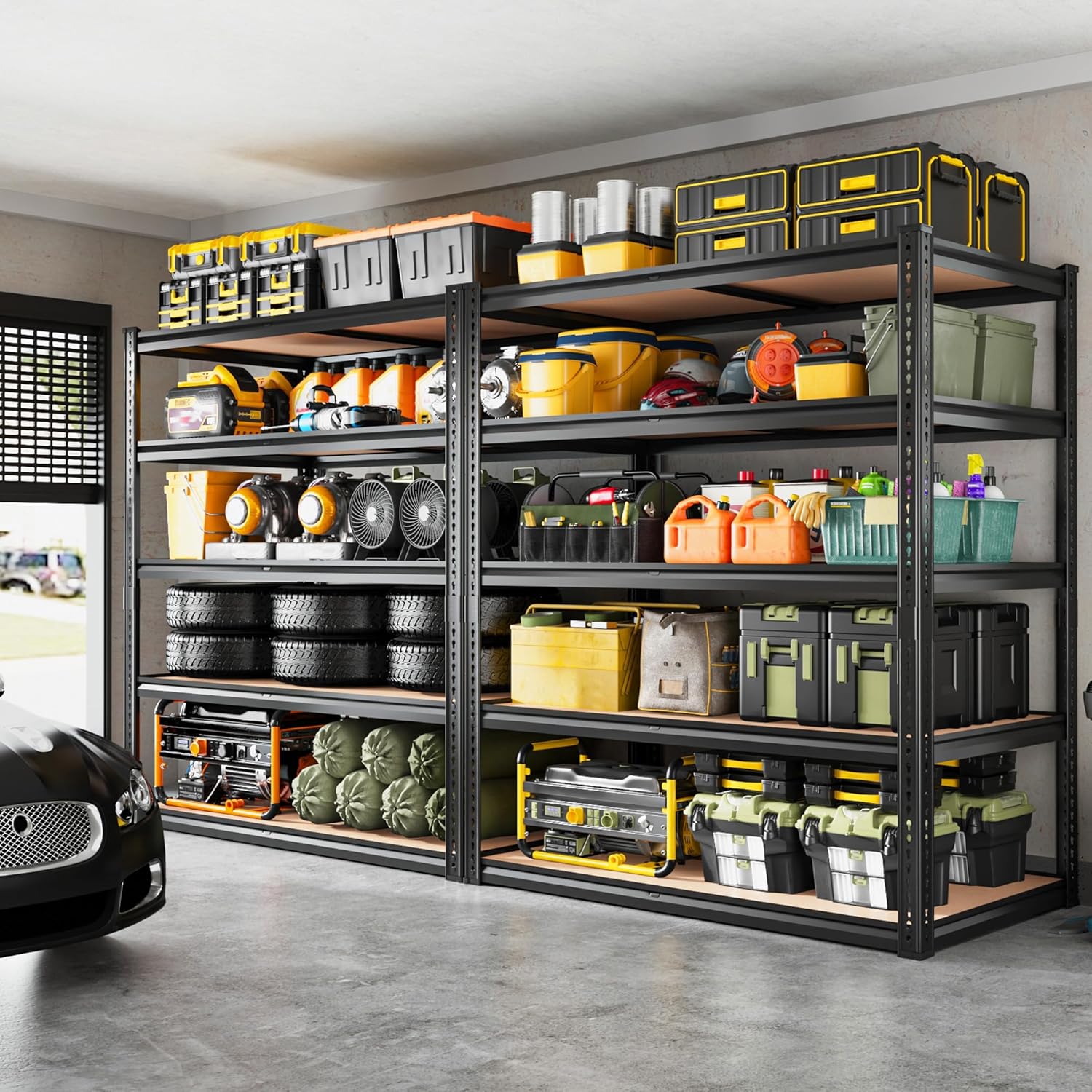 5 Tier Garage Shelving Heavy Duty,2200LBS Adjustable Storage Shelves Metal Utility Rack,Garage Storage Shelves,Black