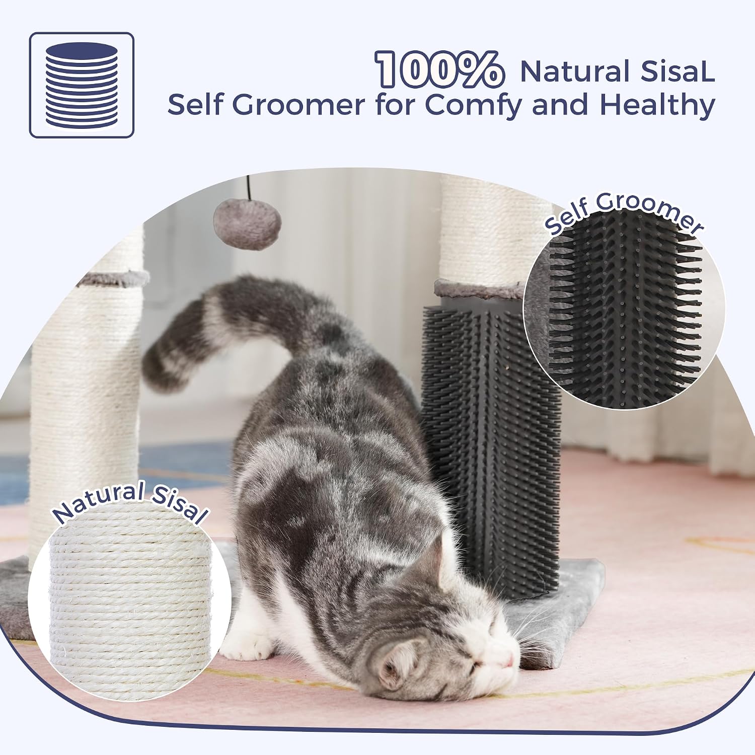 Cat Tree Tower for Large Cats Cat Scratching Post with 20x15.7”Wide Top Bed, Self Groomer, Thick Scratch Post