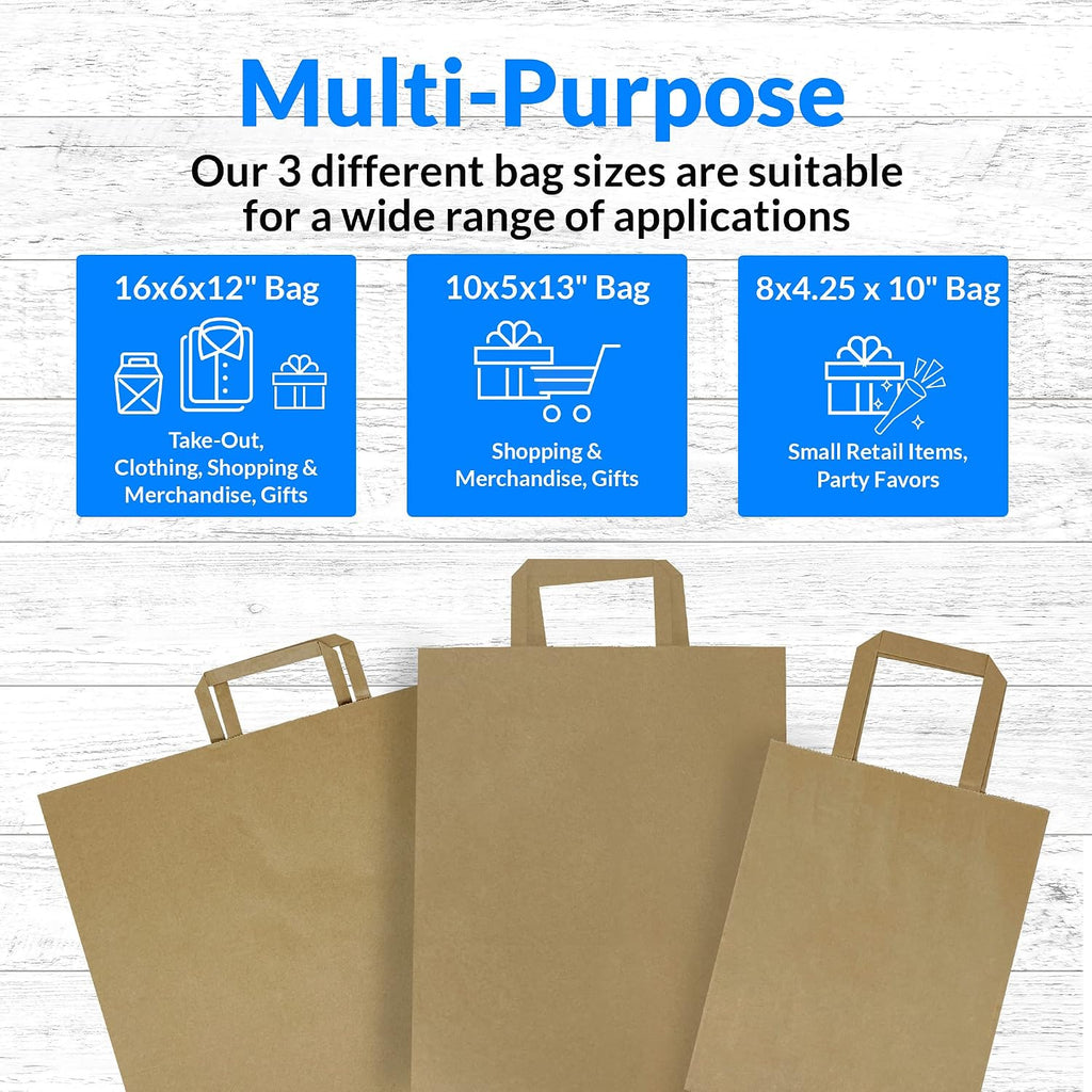 Paper Bags w/Handles, Kraft | Assorted Large Sizes