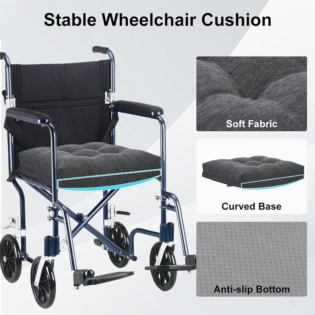 18x16 Memory Foam Wheel Chair Cushions for Seniors, Dual-Layer Anti-Sagging Patent Design with Curved Bottom for