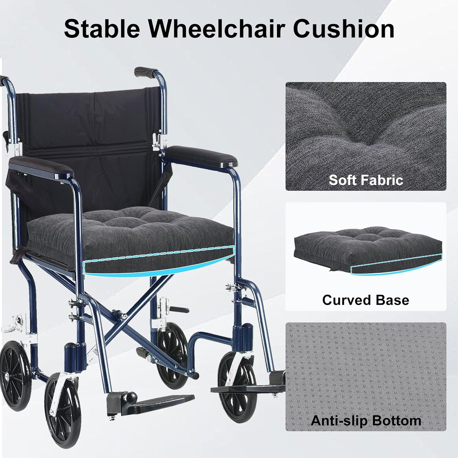 18x16 Memory Foam Wheel Chair Cushions for Seniors, Dual-Layer Anti-Sagging Patent Design with Curved Bottom for