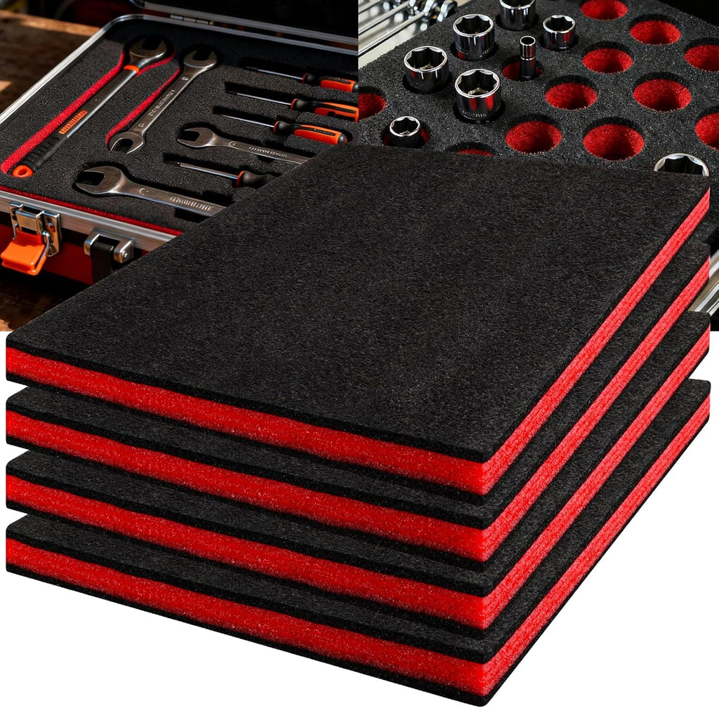 4 Pack 16×12×1 inch Tool Box Foam, Polyethylene Shadow Kaizen Foam Pad Sheets Liner Toolbox for Hard Case Storage