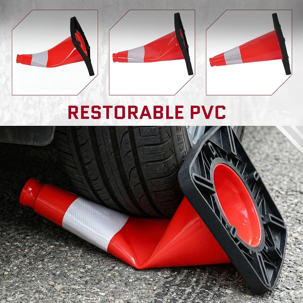 18in Orange Traffic Cones, 8pcs | Bright Orange Parking Cones with Reflective Collars for Roadside Emergency