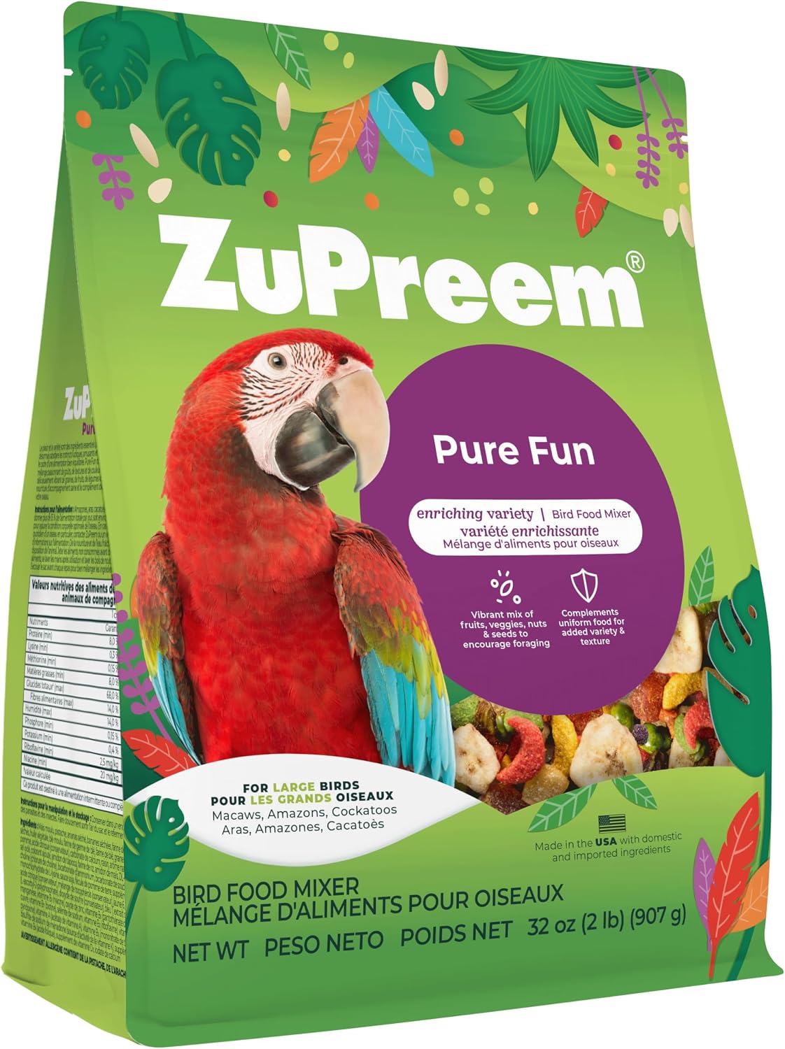 Pure Fun, Cockatoo & Macaw Food, Bird Food Mixer, Large, 2 lbs | Bird Food Mixer, Parrot Food, Amazon, Cockatoo