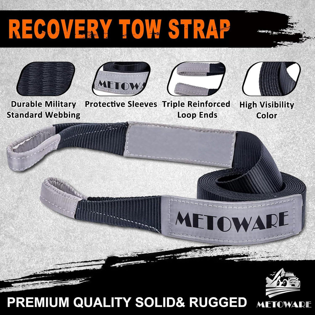 Recovery Tow Strap Kit 3" x 20ft 35000 lbs Break Strength (Gray)