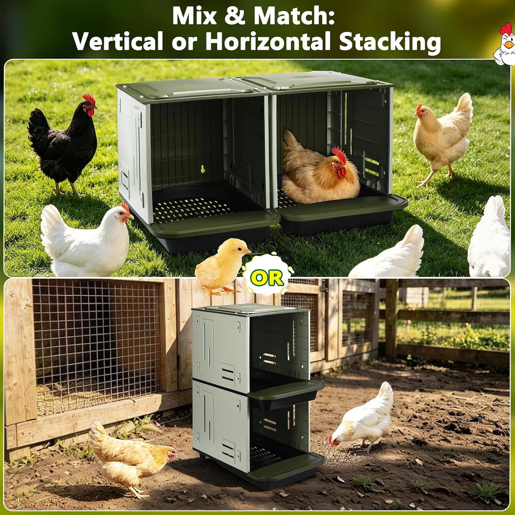 Roll Away Nesting Boxes for Chickens, 2 Compartment Chicken Nesting Box, Egg Collection Chicken Coop Nest Box (Large)