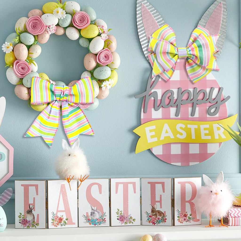 2 Rolls 2.5"×10 Easter Flag Ribbons Wired for Wreath Bow Wrapping (Easter)