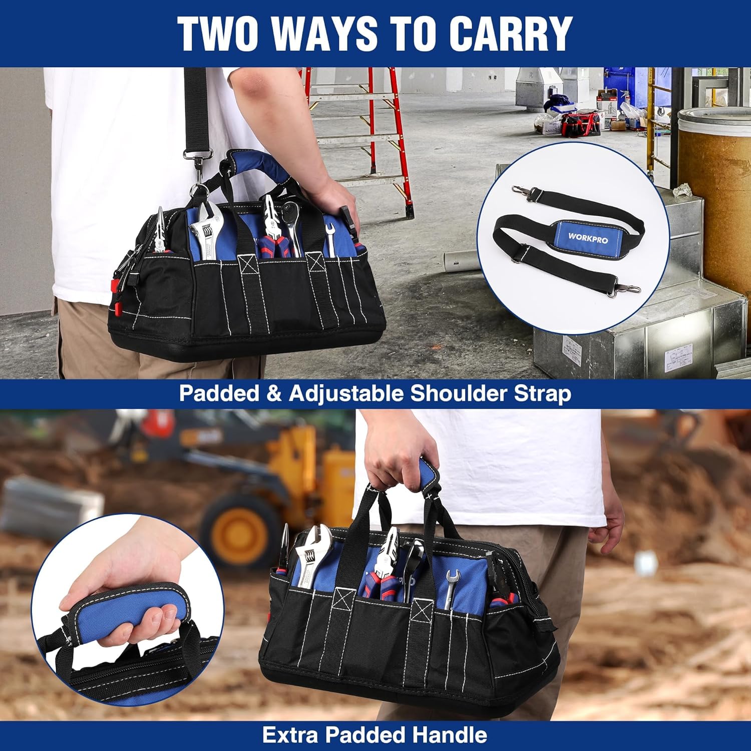 16-inch Wide Mouth Tool Bag with Water Proof Molded Base
