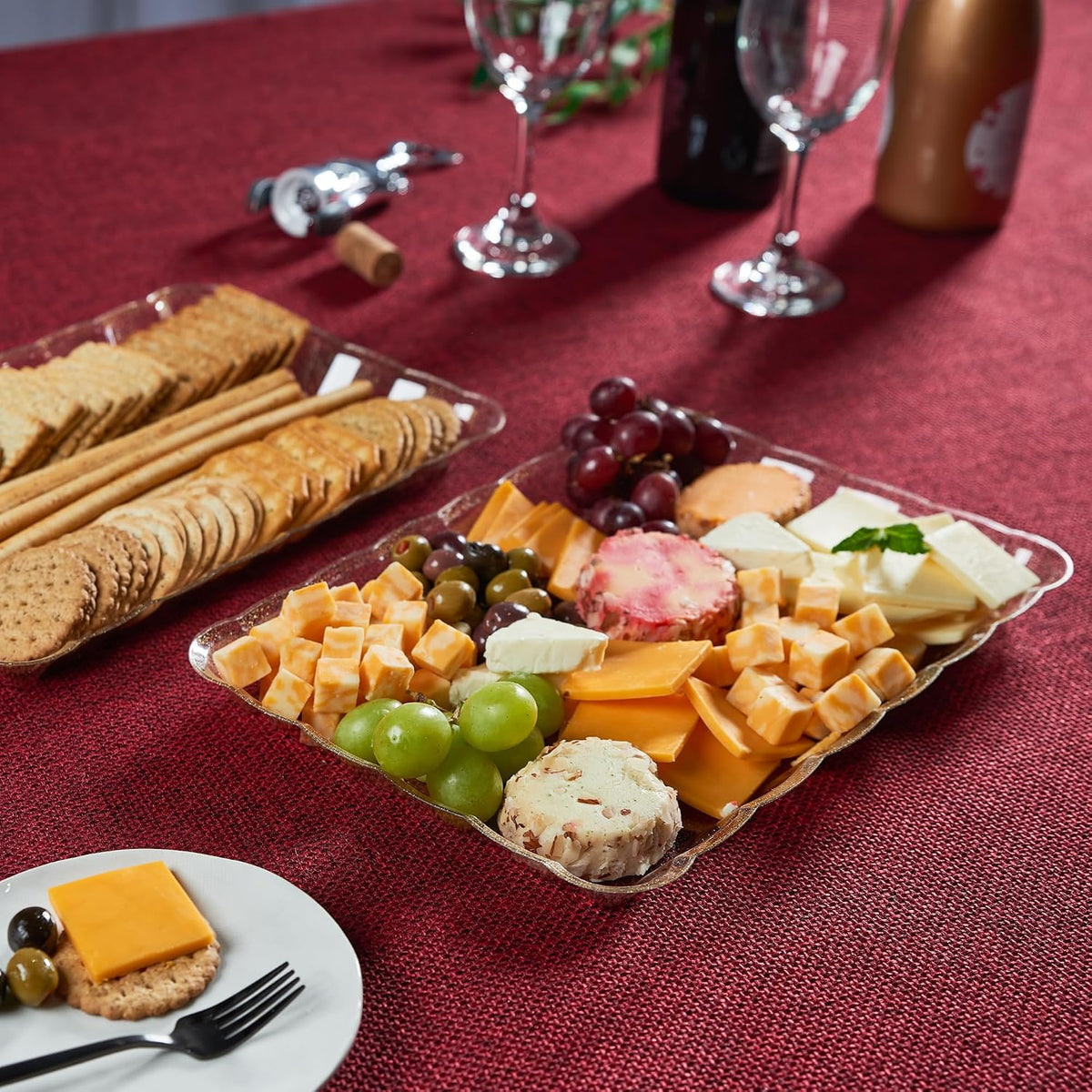 Plastic Serving Trays - Serving Platters Rectangle 9X13 Disposable Gold Glitter Party Dish Includes 4 Trays