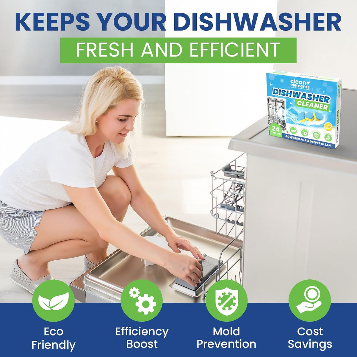 Dishwasher Cleaner Tablets & Deodorizer, Deep Cleaning Descaler, 24 Ct