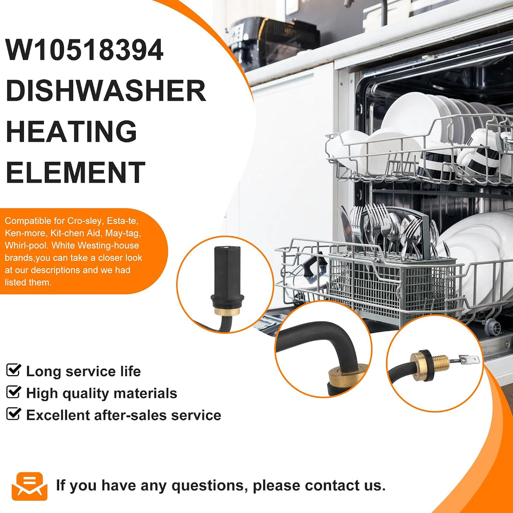 W10518394 Dishwasher Heating Element Kit Compatible for Whirl-pool Ken-more Am-ana