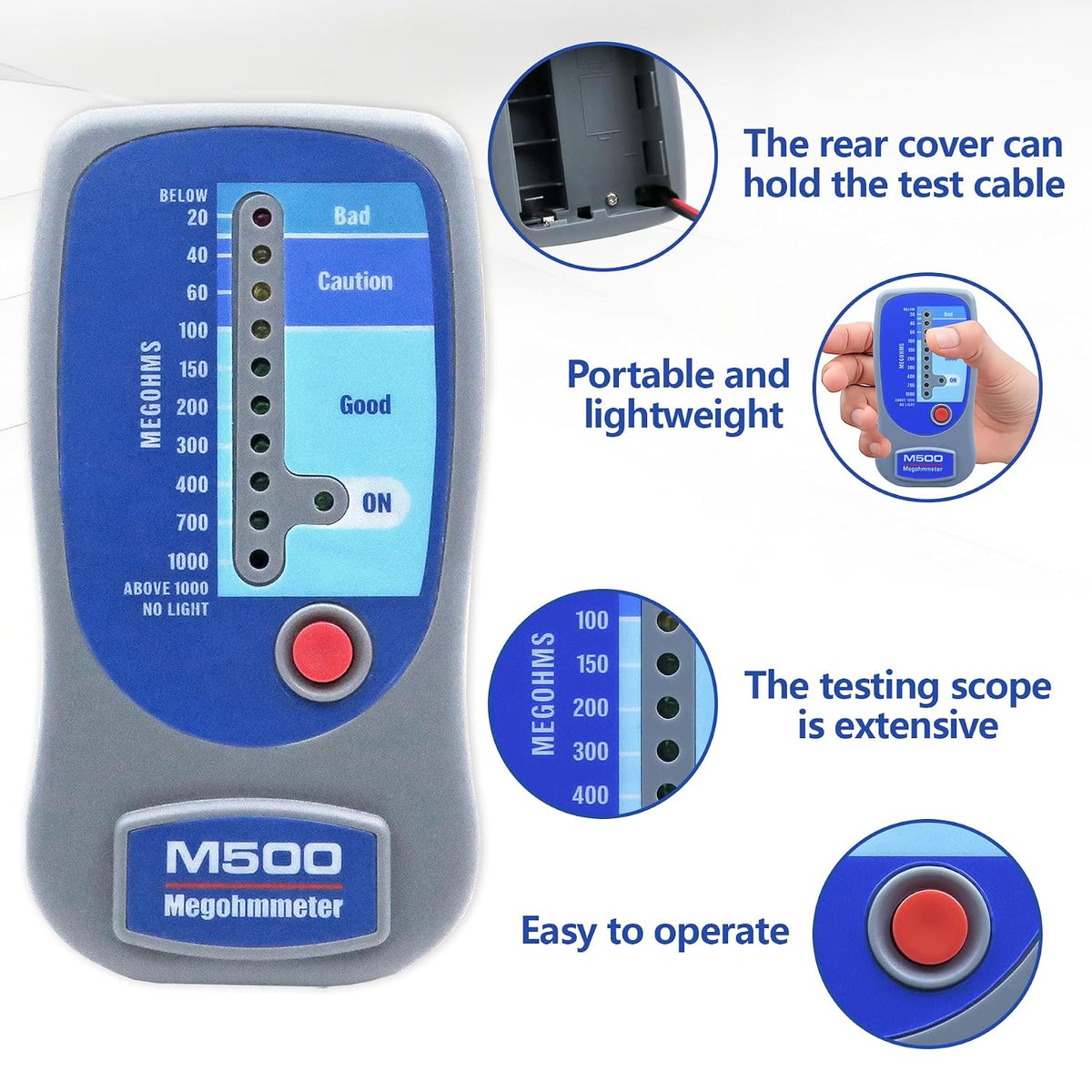 M500 Insulation Megohmmeter Compatible with Supco M500, 0 to 1000MΩ