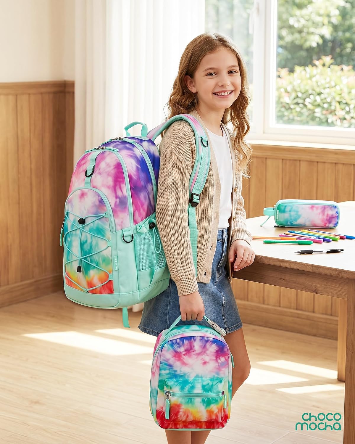 Girls School Backpack Set, Mint Girls Backpack and Lunch Box Set 3 PCS (18 Inch Backpacks
