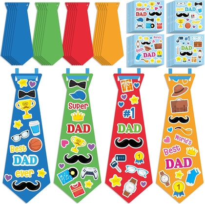 24 Set Father's Day Craft Kit for Kids Father's Tie Greeting Card with Stickers Best Dad Ever DIY Art Crafts Card