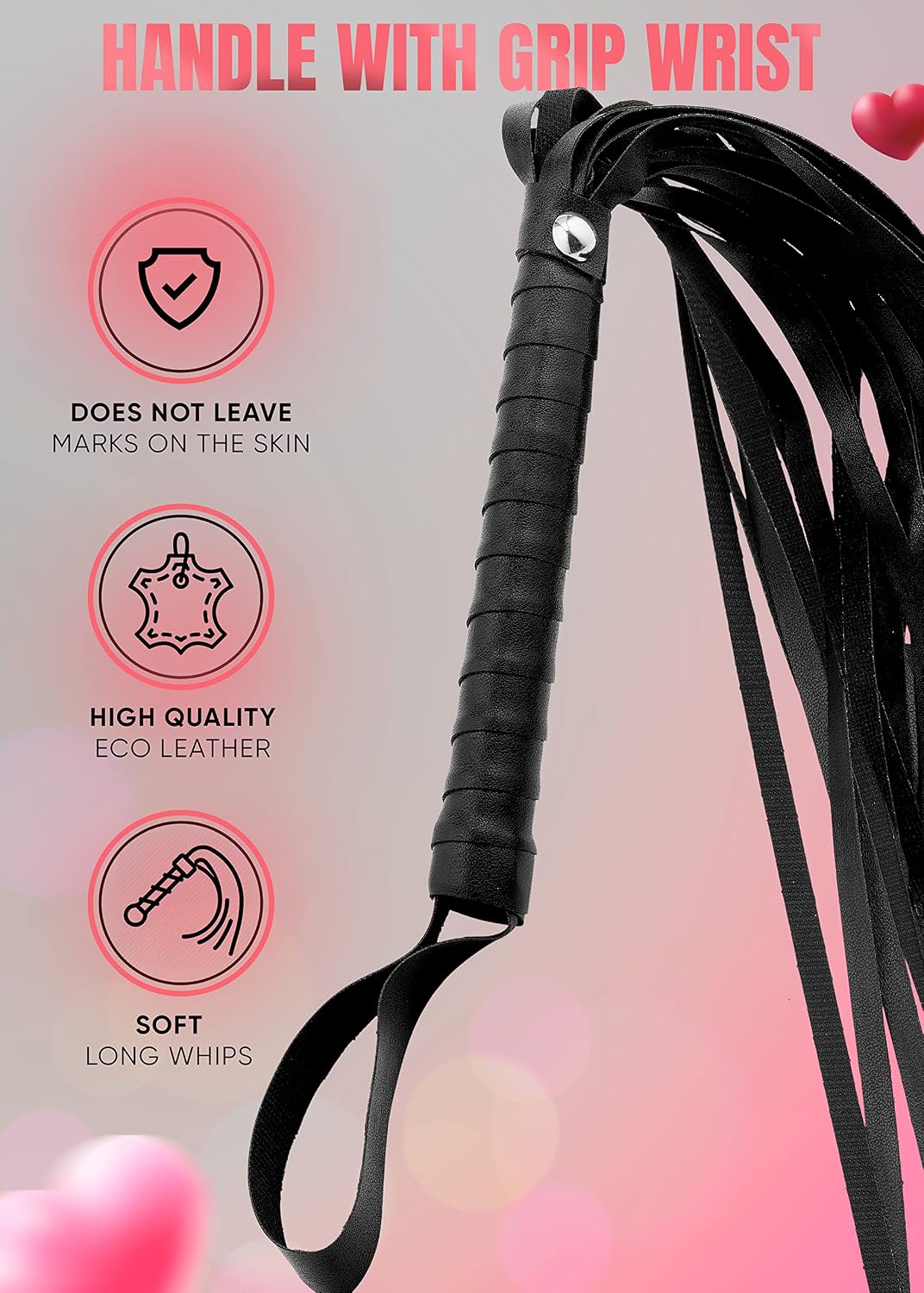 Adult Whip Riding Crop for Bedroom Black Faux Leather