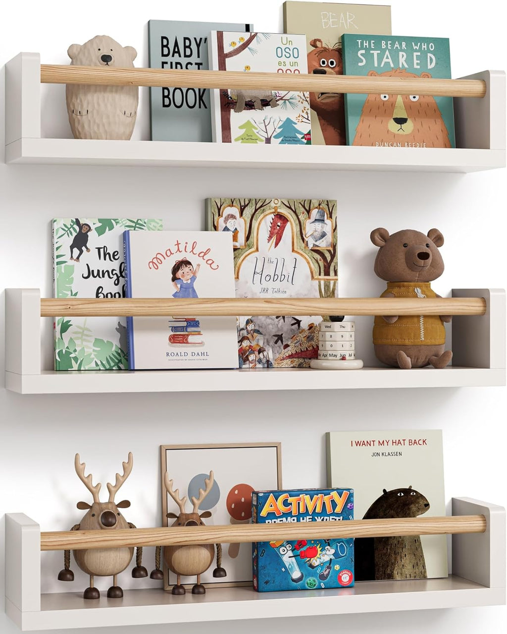 Nursery Book Shelves, Set of 3, Wall Bookshelf, Book Shelf for Kids Rooms, Wall Book Shelves for Bedroom Kids