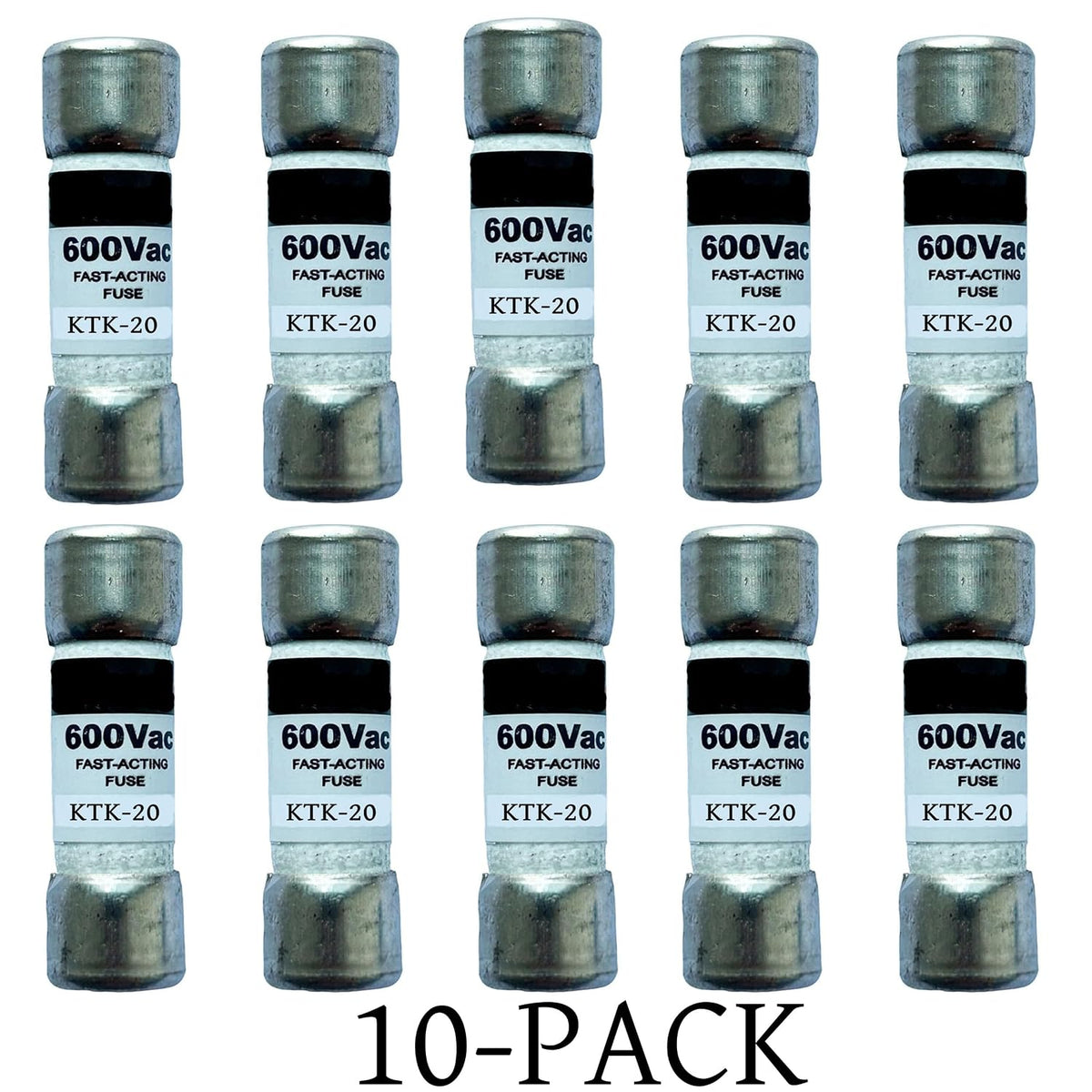 10-Pack New KTK-20 KTK-20A 600Vac Fast Acting Fuse,KTK 20A Class CC Cartridge Fuses