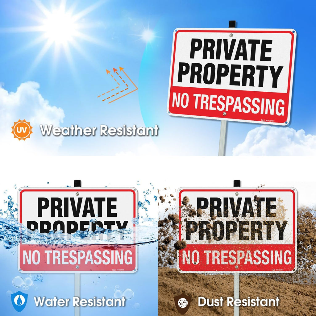 Large No Trespassing Sign Private Property Sign with 36" Stake for Outside - 2 Pack - 14"x10" .040 Rust Free Heavy