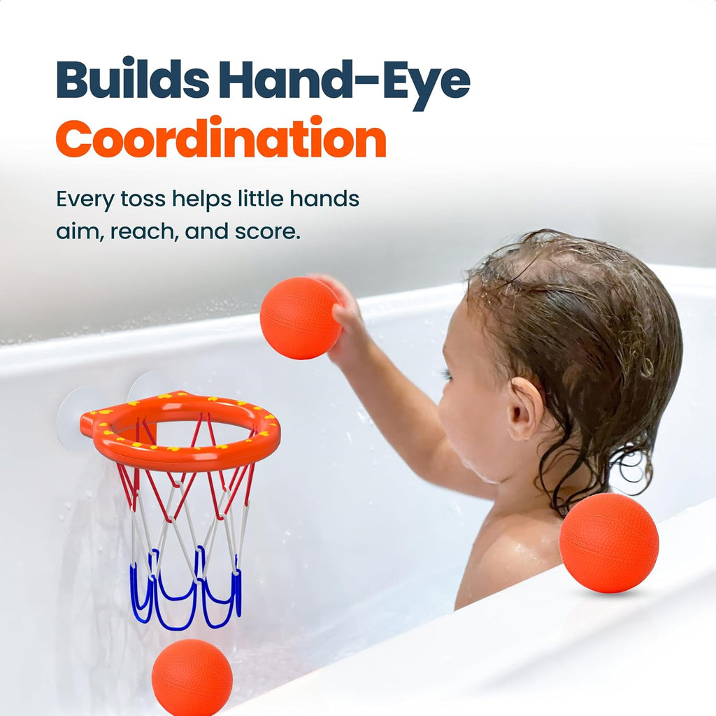 Bath Toys – Bathtub Basketball Hoop for Toddlers Kids with 4 Mold-Free Balls and Strong Suction Cups Basketball Hoop